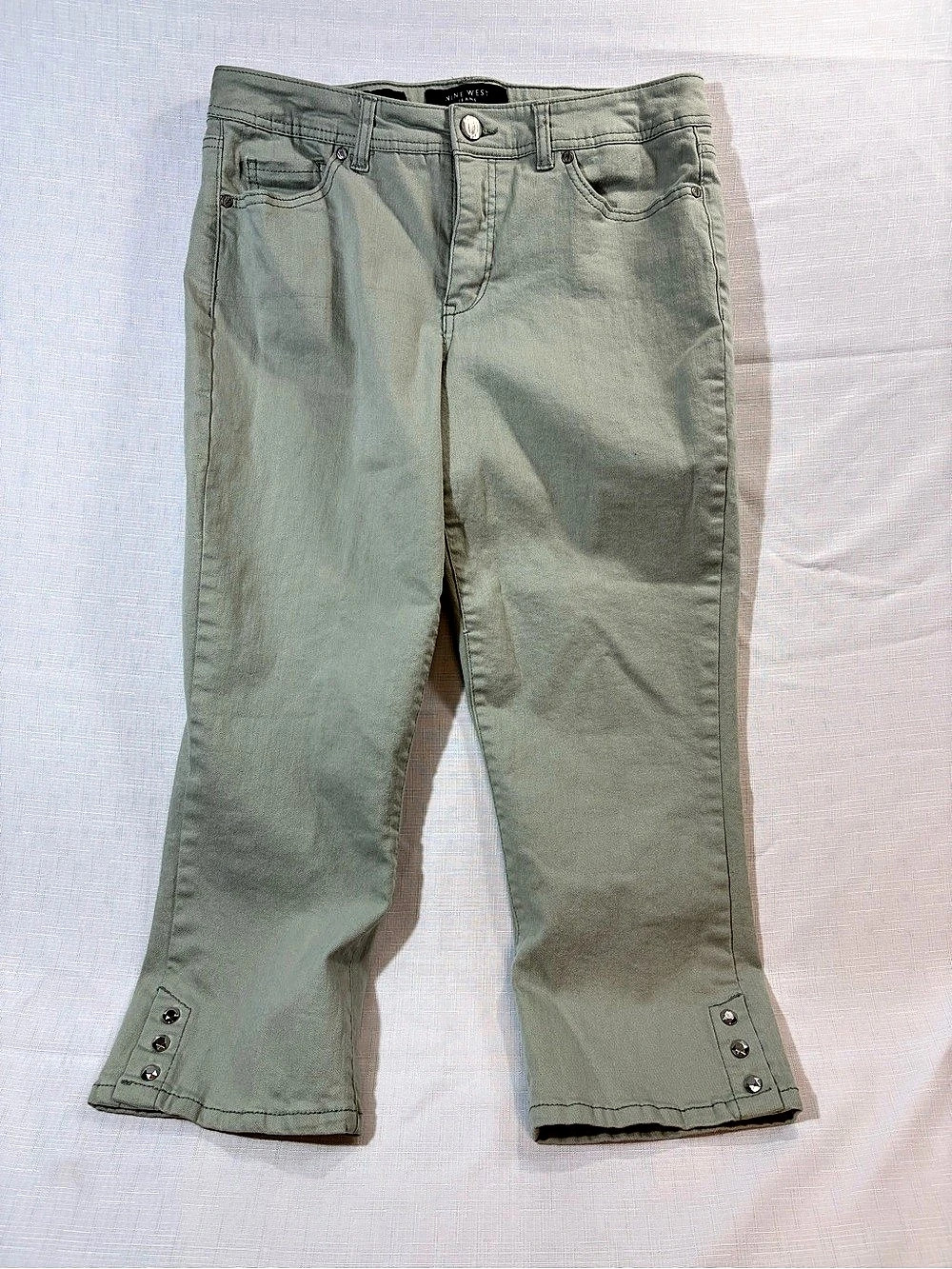 Nine West Cropped Embellished Jeans in Green Waist 10